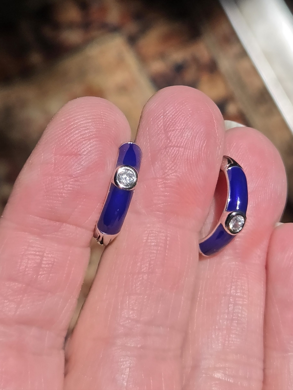 Soho Sterling Blue Enamel Diamond Huggie Hoops - Picture 5 of 10